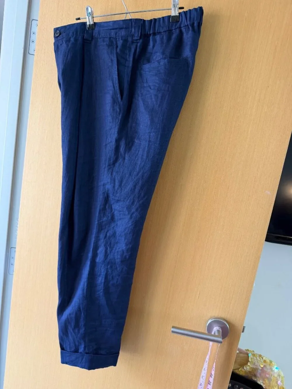 Blue Blue Japan Mens Pleated Cuffed Trousers Elasticized Size 32 Linen Casual